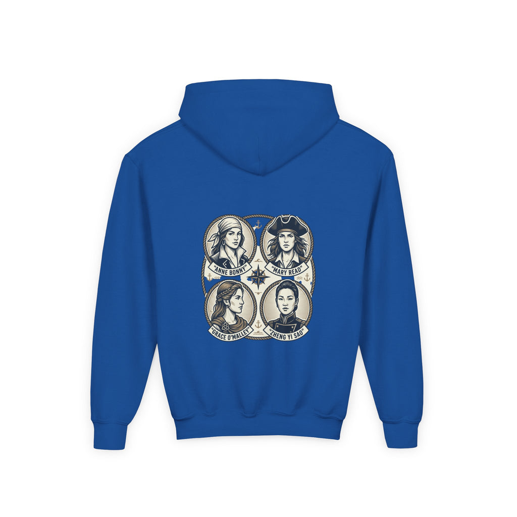 Youth Hoodie — 'Great Female Pirates' Illustrated Back Graphic