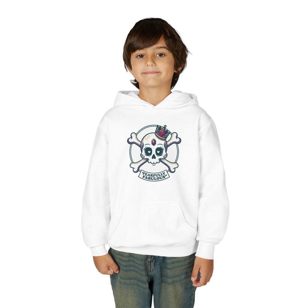 Youth Skull & Crossbones Hoodie — 'Fearfully Fabulous' Cute Gothic Kids Sweatshirt