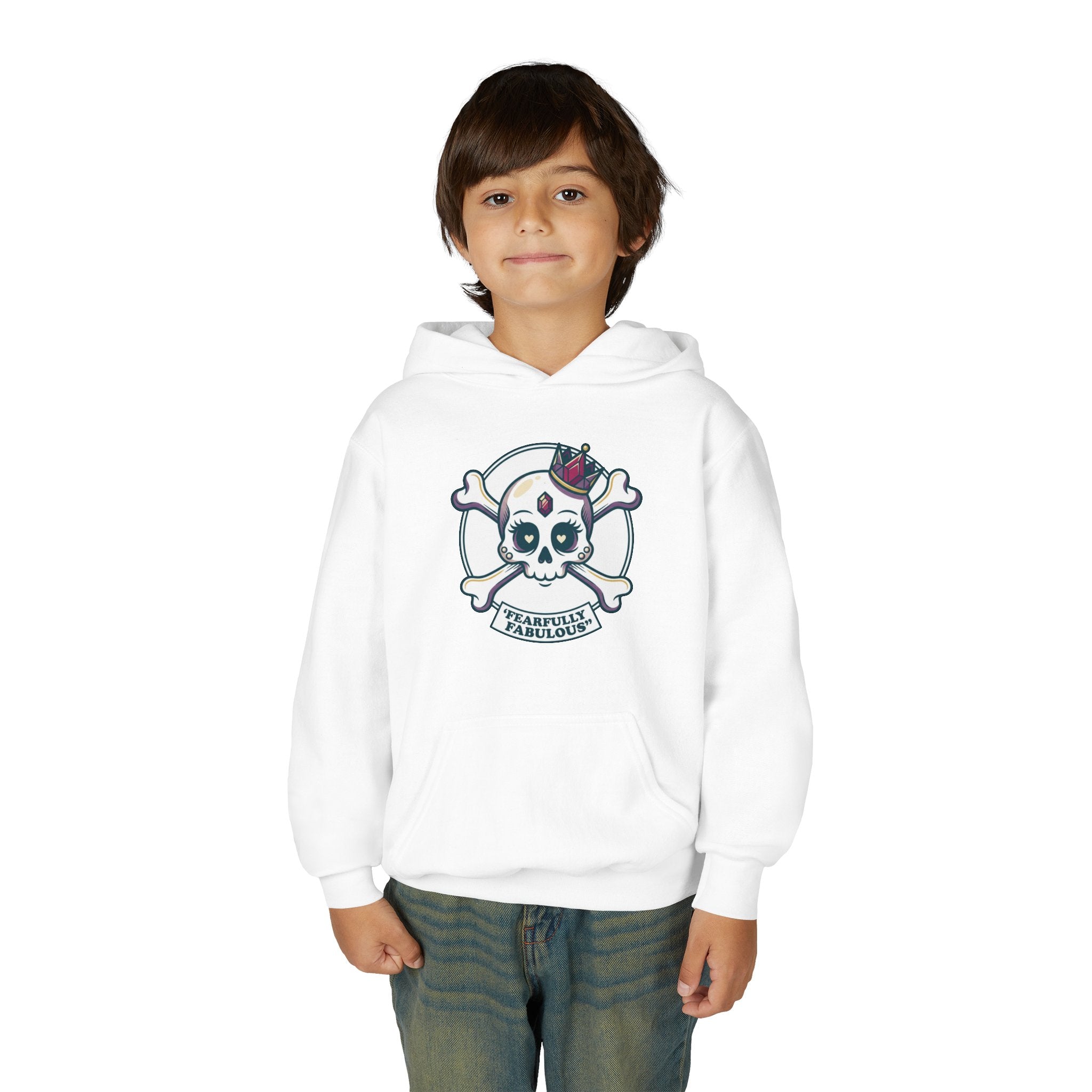 Youth Skull & Crossbones Hoodie — 'Fearfully Fabulous' Cute Gothic Kids Sweatshirt
