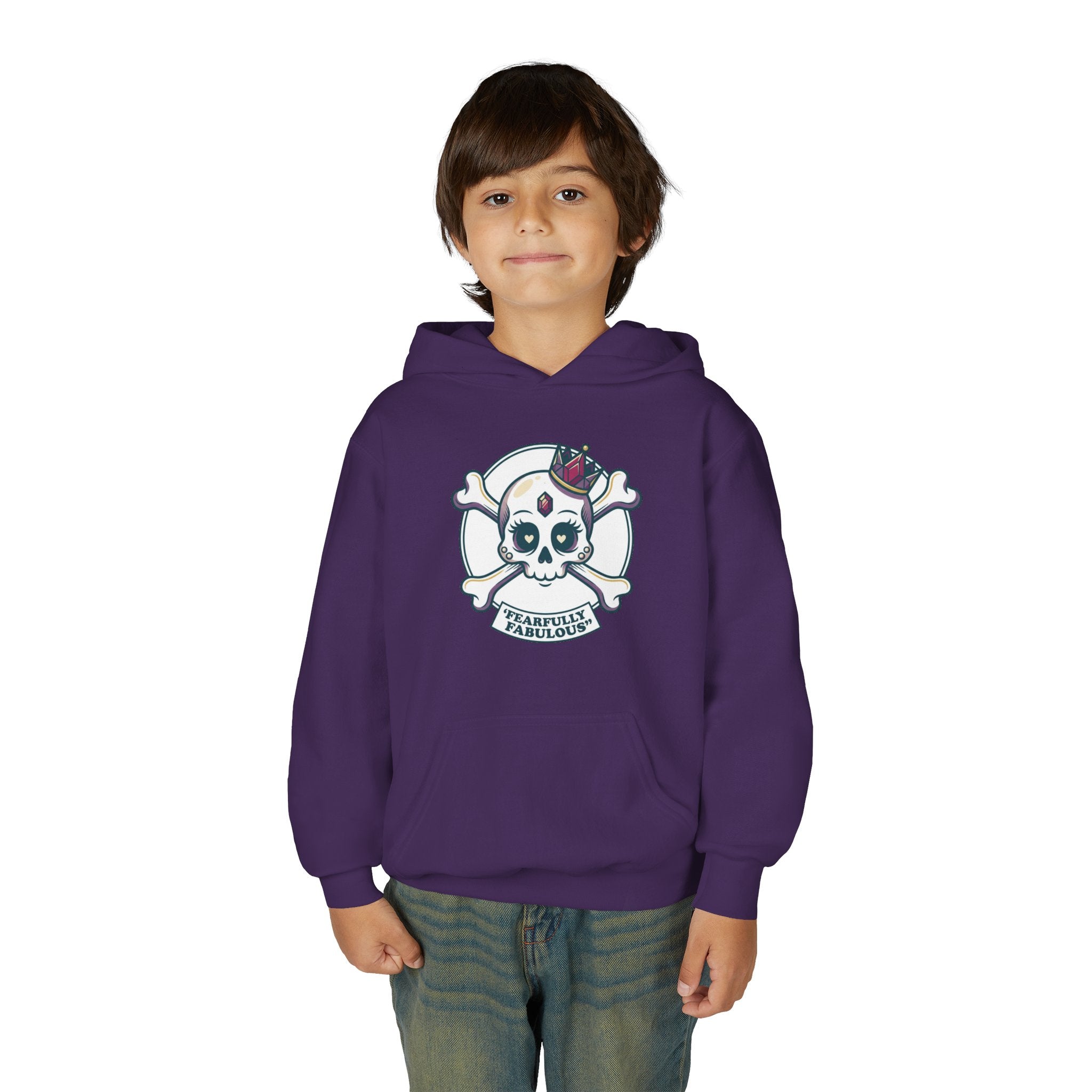 Youth Skull & Crossbones Hoodie — 'Fearfully Fabulous' Cute Gothic Kids Sweatshirt