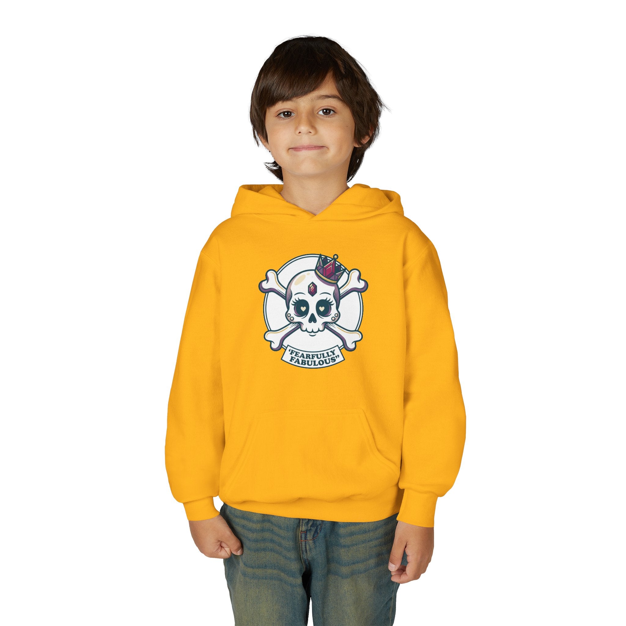 Youth Skull & Crossbones Hoodie — 'Fearfully Fabulous' Cute Gothic Kids Sweatshirt