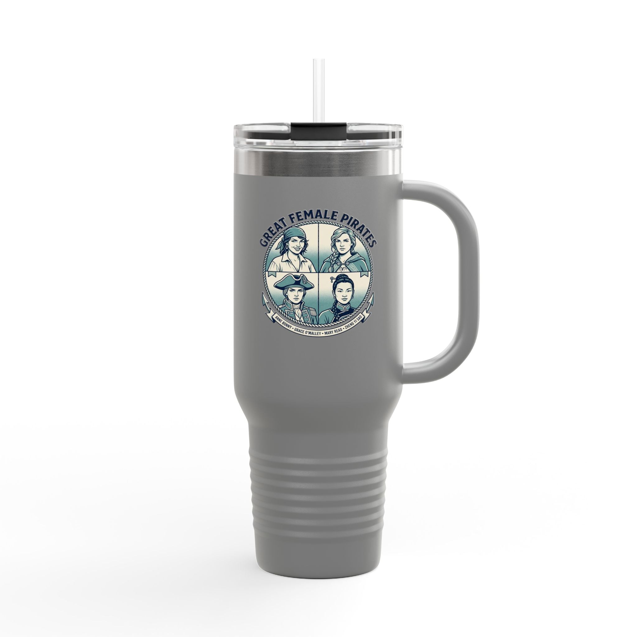 40oz Insulated Travel Mug — “Great Female Pirates” Vintage Portraits Stainless Steel Tumbler