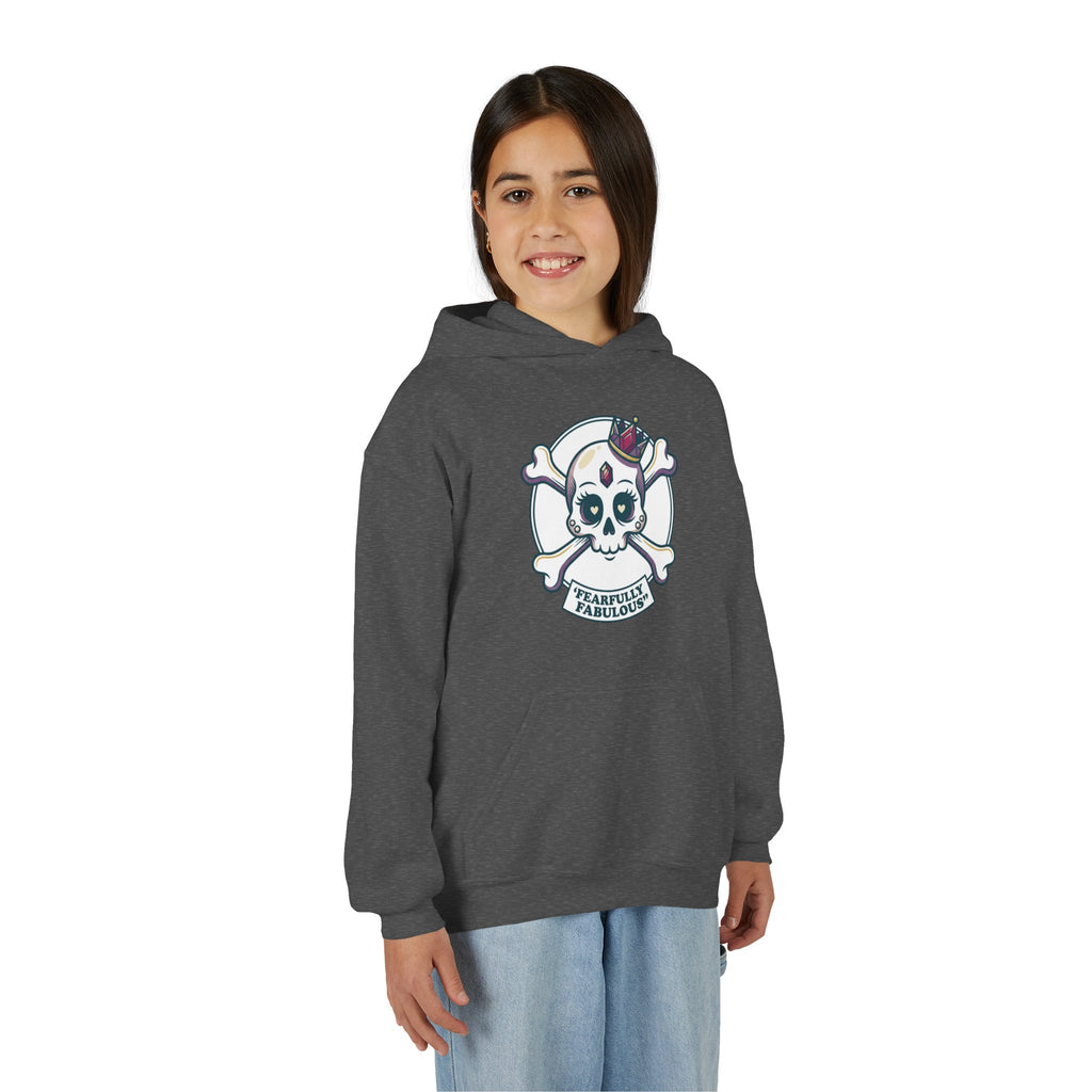 Youth Skull & Crossbones Hoodie — 'Fearfully Fabulous' Cute Gothic Kids Sweatshirt