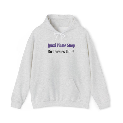 Girl Pirates Hoodie — "Jynxi Pirate Shop / Girl Pirates Unite!" White Pullover