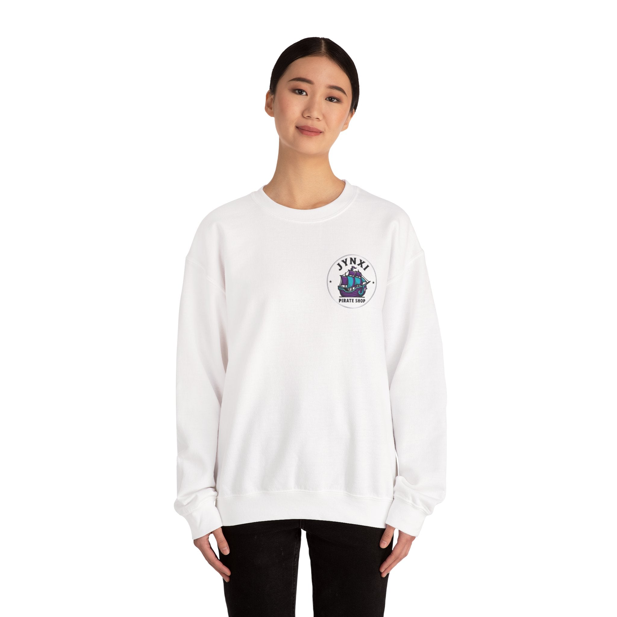 Pirate Ship Crewneck Sweatshirt — “JYNXI Pirate Shop” Logo