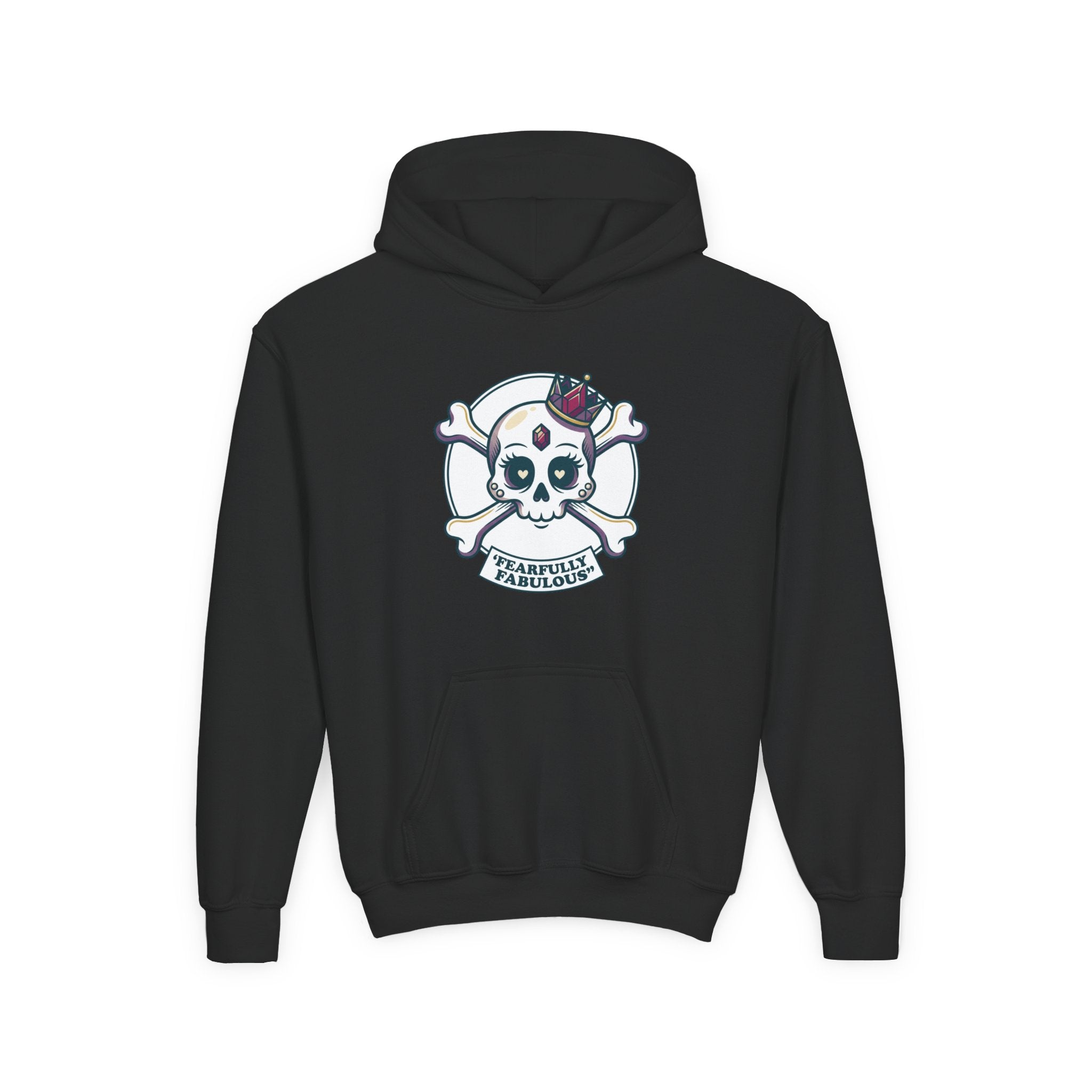 Youth Skull & Crossbones Hoodie — 'Fearfully Fabulous' Cute Gothic Kids Sweatshirt