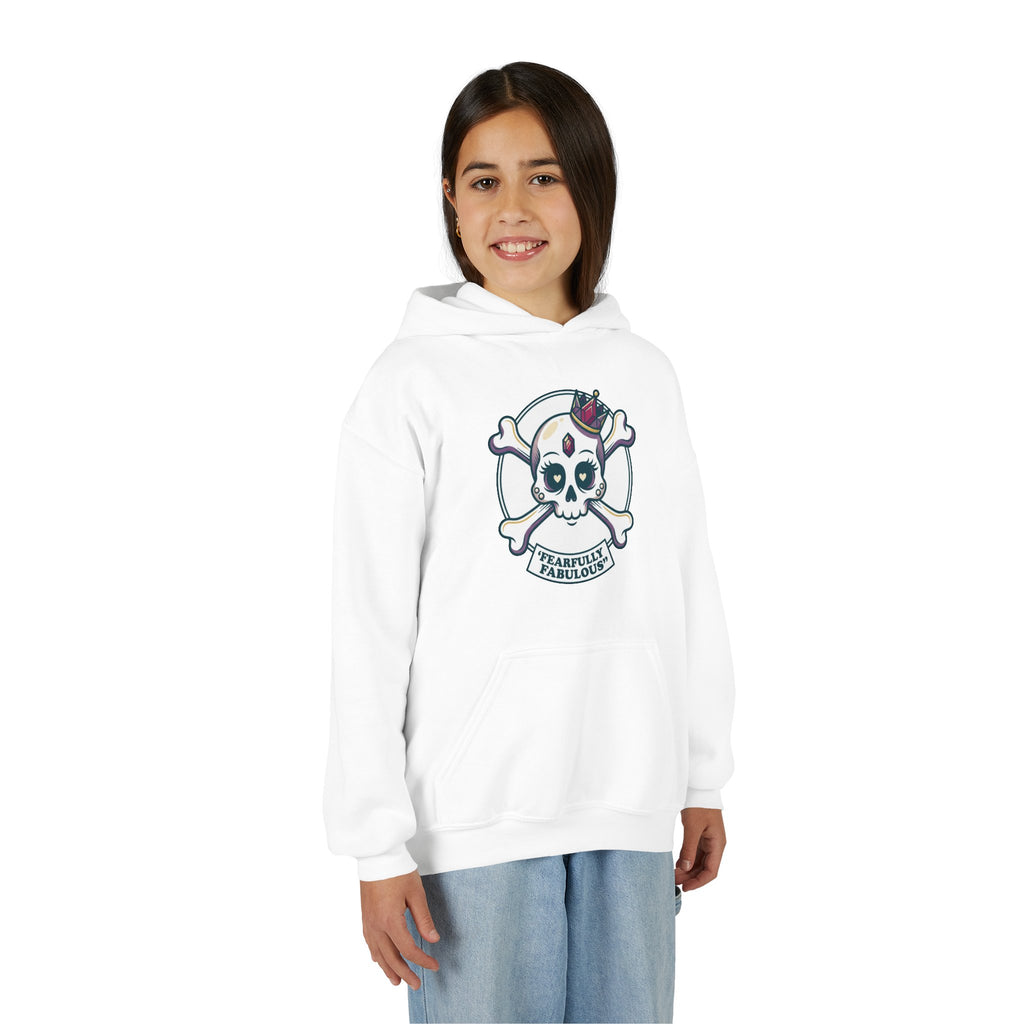 Youth Skull & Crossbones Hoodie — 'Fearfully Fabulous' Cute Gothic Kids Sweatshirt