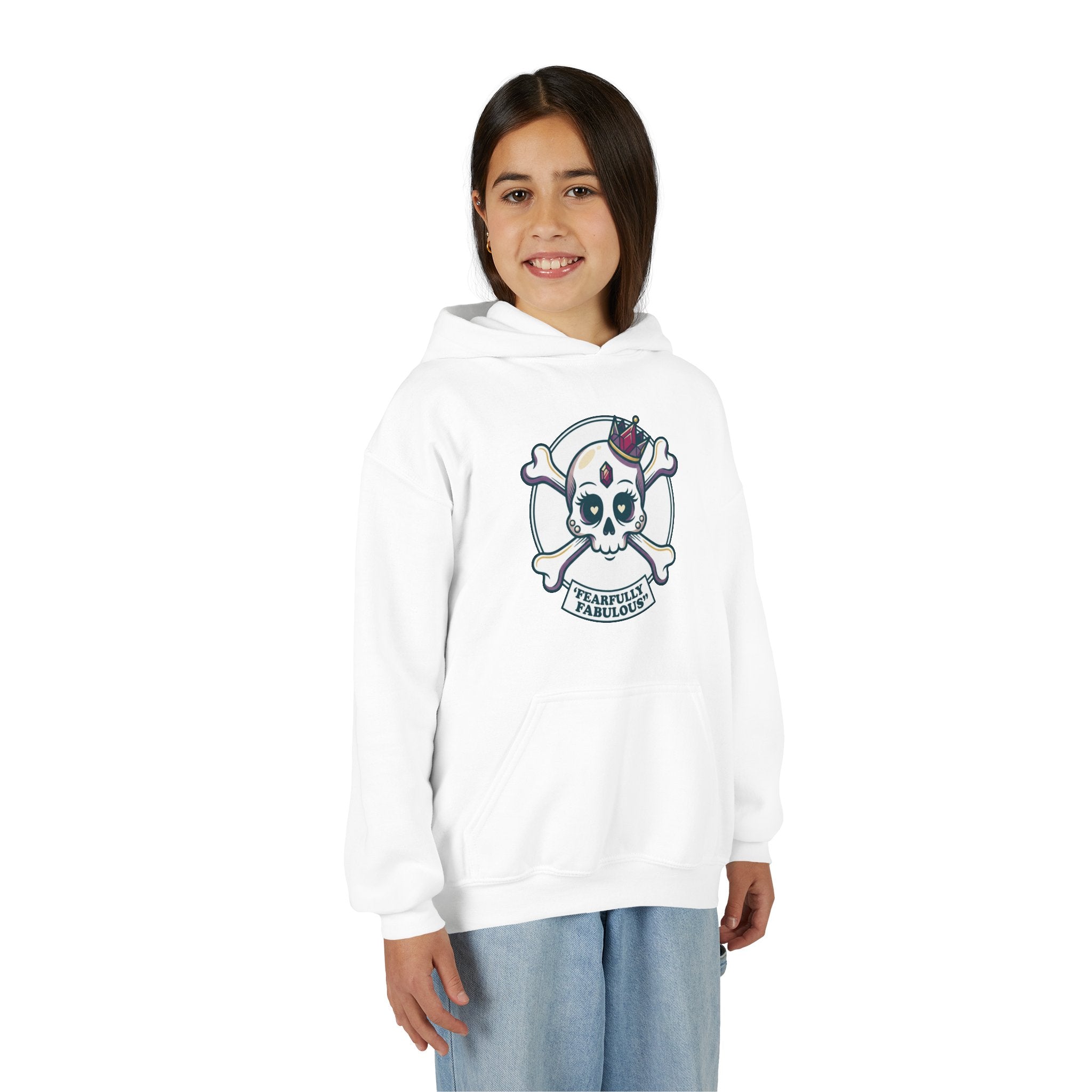 Youth Skull & Crossbones Hoodie — 'Fearfully Fabulous' Cute Gothic Kids Sweatshirt