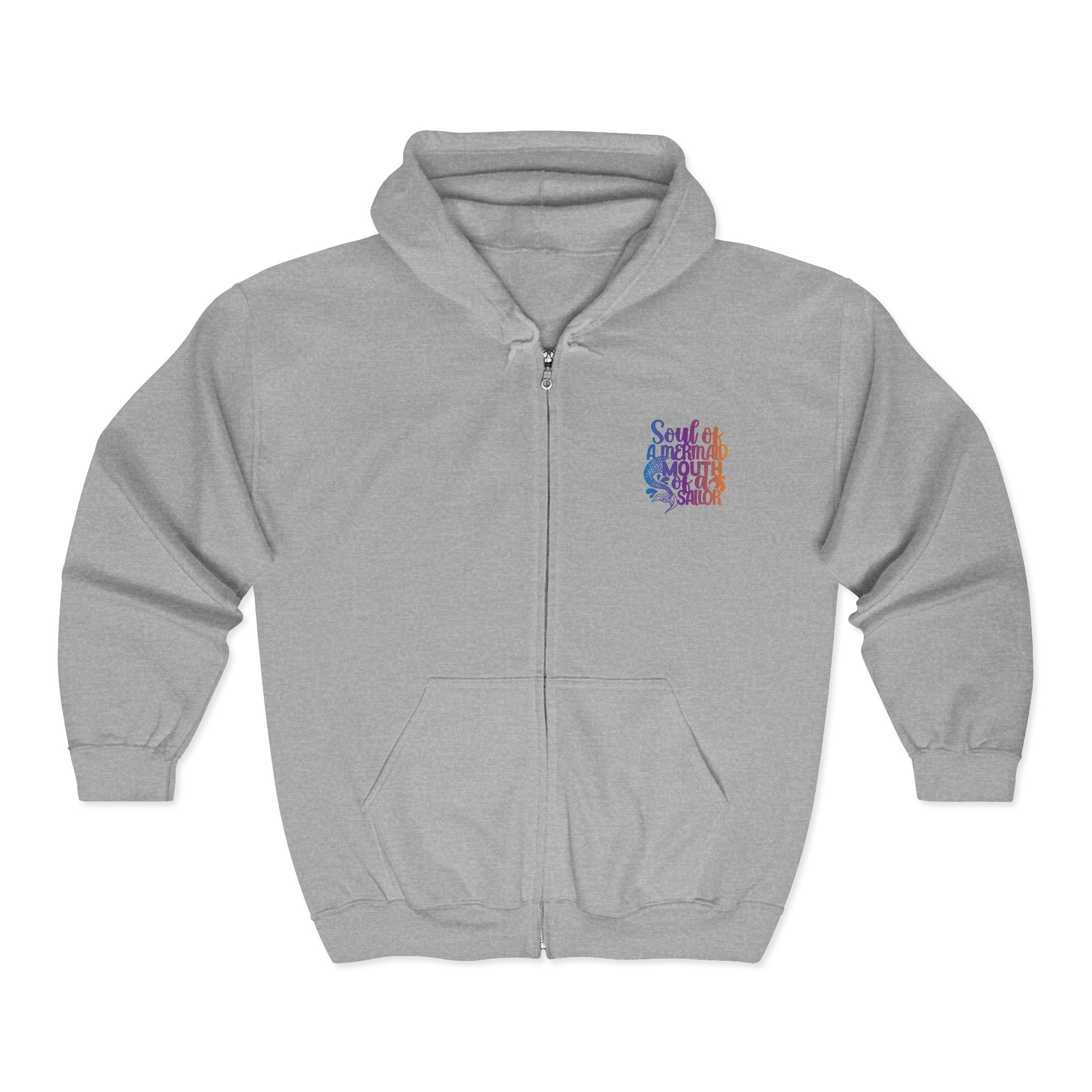Full Zip Hoodie — 'Soul of a Mermaid' Gradient Script Zip-Up