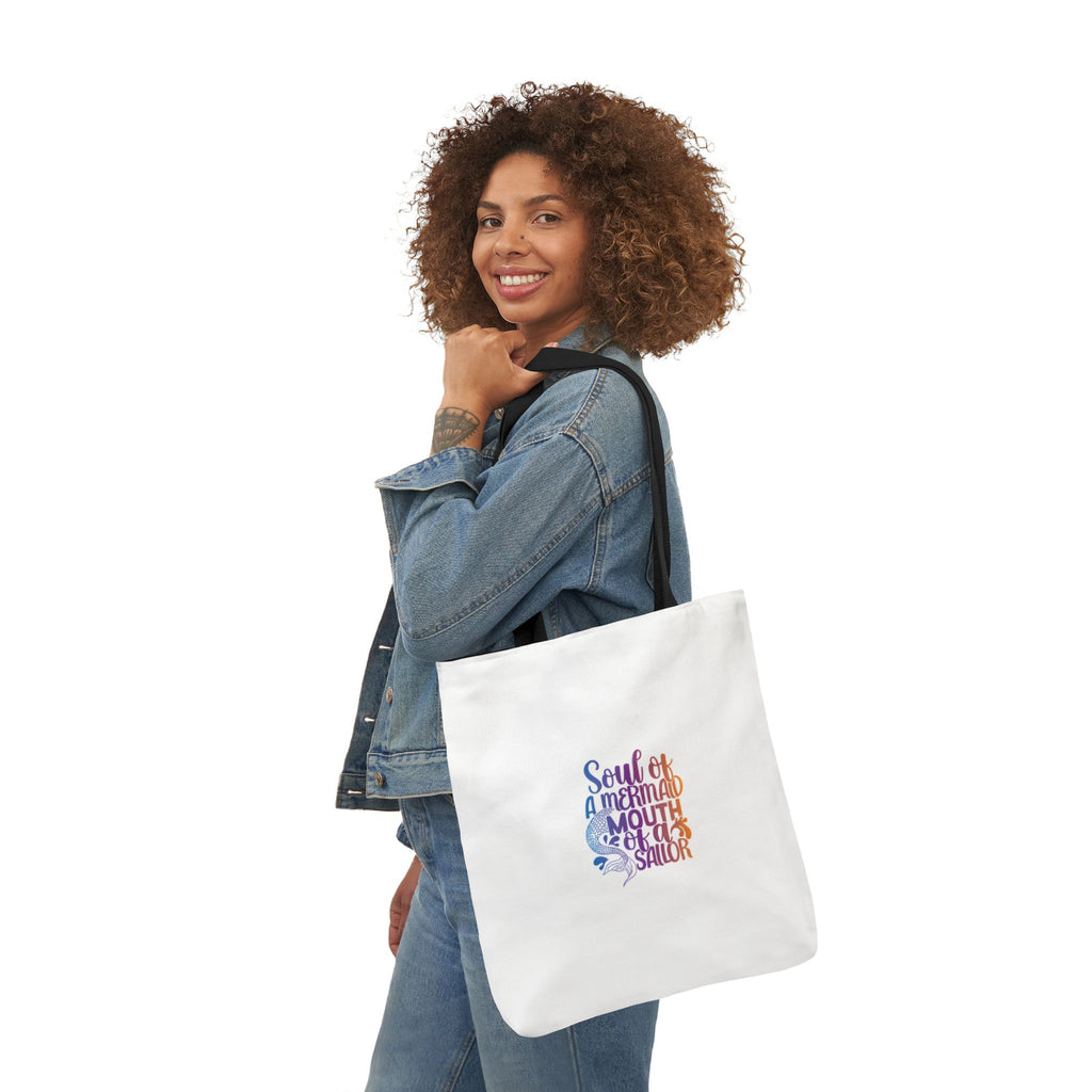 Soul of a Mermaid Colorful Script Canvas Tote Bag