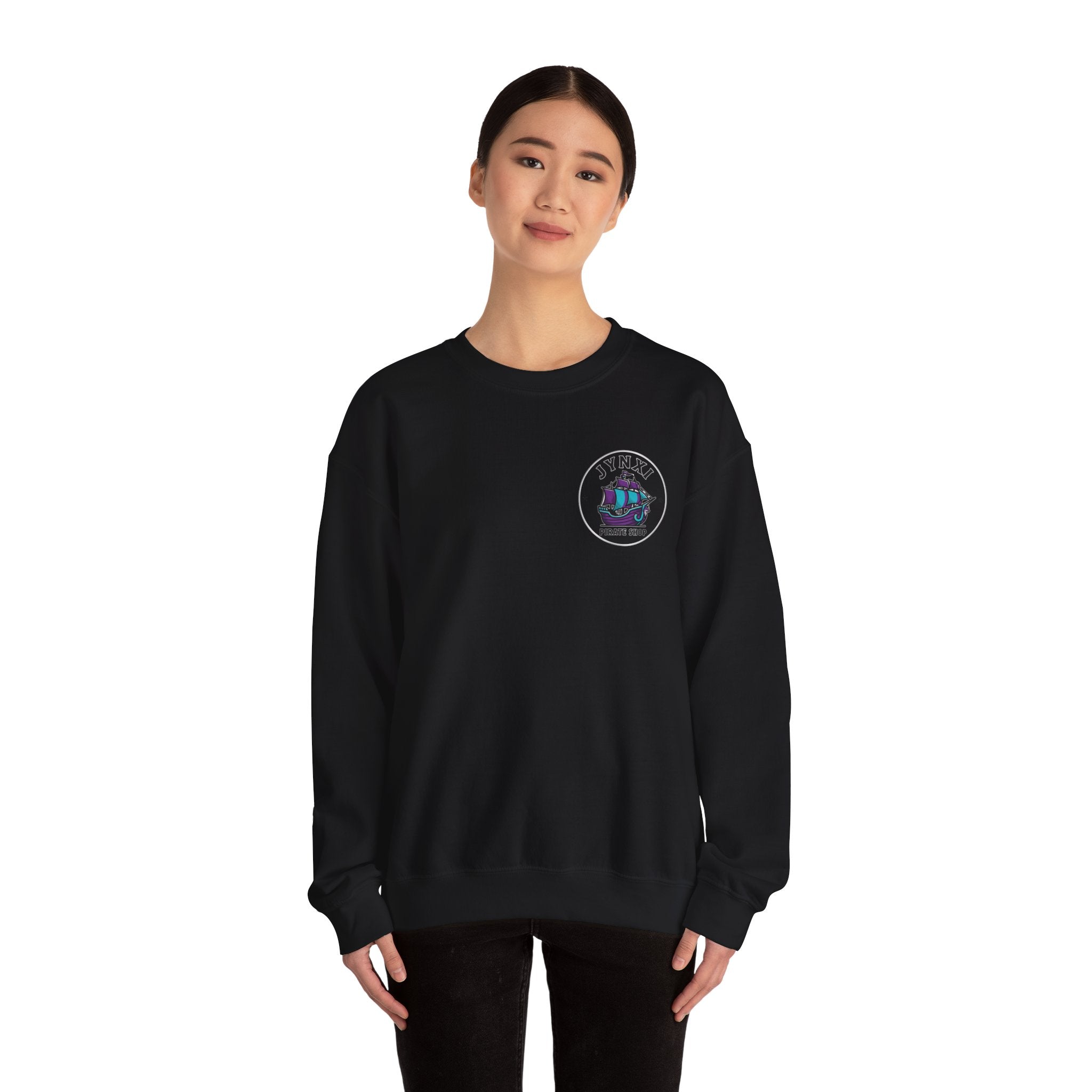 Pirate Ship Crewneck Sweatshirt — “JYNXI Pirate Shop” Logo