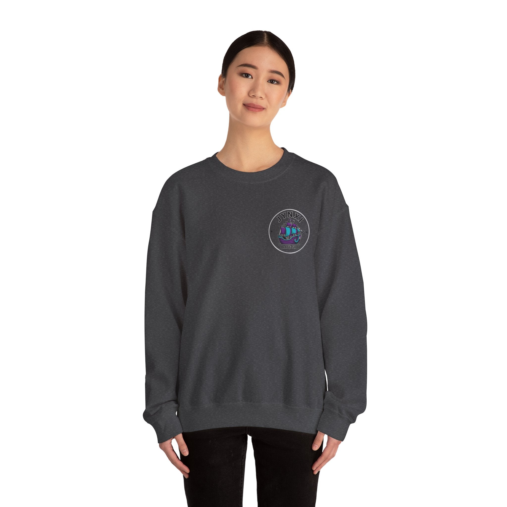 Pirate Ship Crewneck Sweatshirt — “JYNXI Pirate Shop” Logo