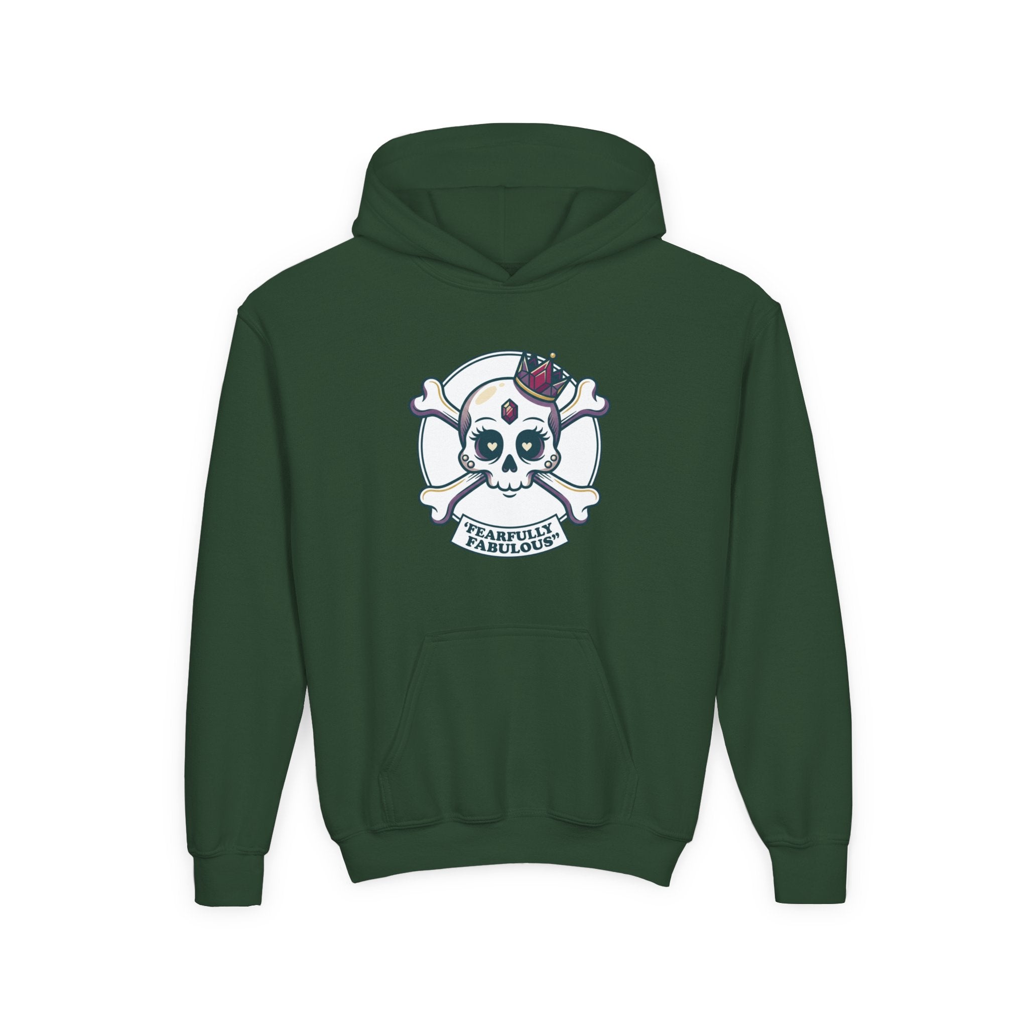 Youth Skull & Crossbones Hoodie — 'Fearfully Fabulous' Cute Gothic Kids Sweatshirt