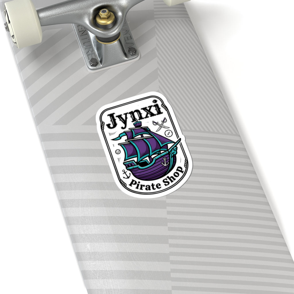 Jynxi Pirate Shop Kiss-Cut Sticker — Purple Pirate Ship Logo