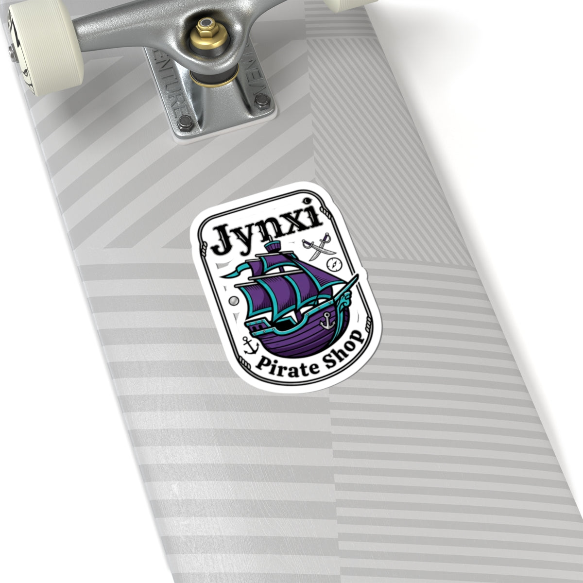 Jynxi Pirate Shop Kiss-Cut Sticker — Purple Pirate Ship Logo