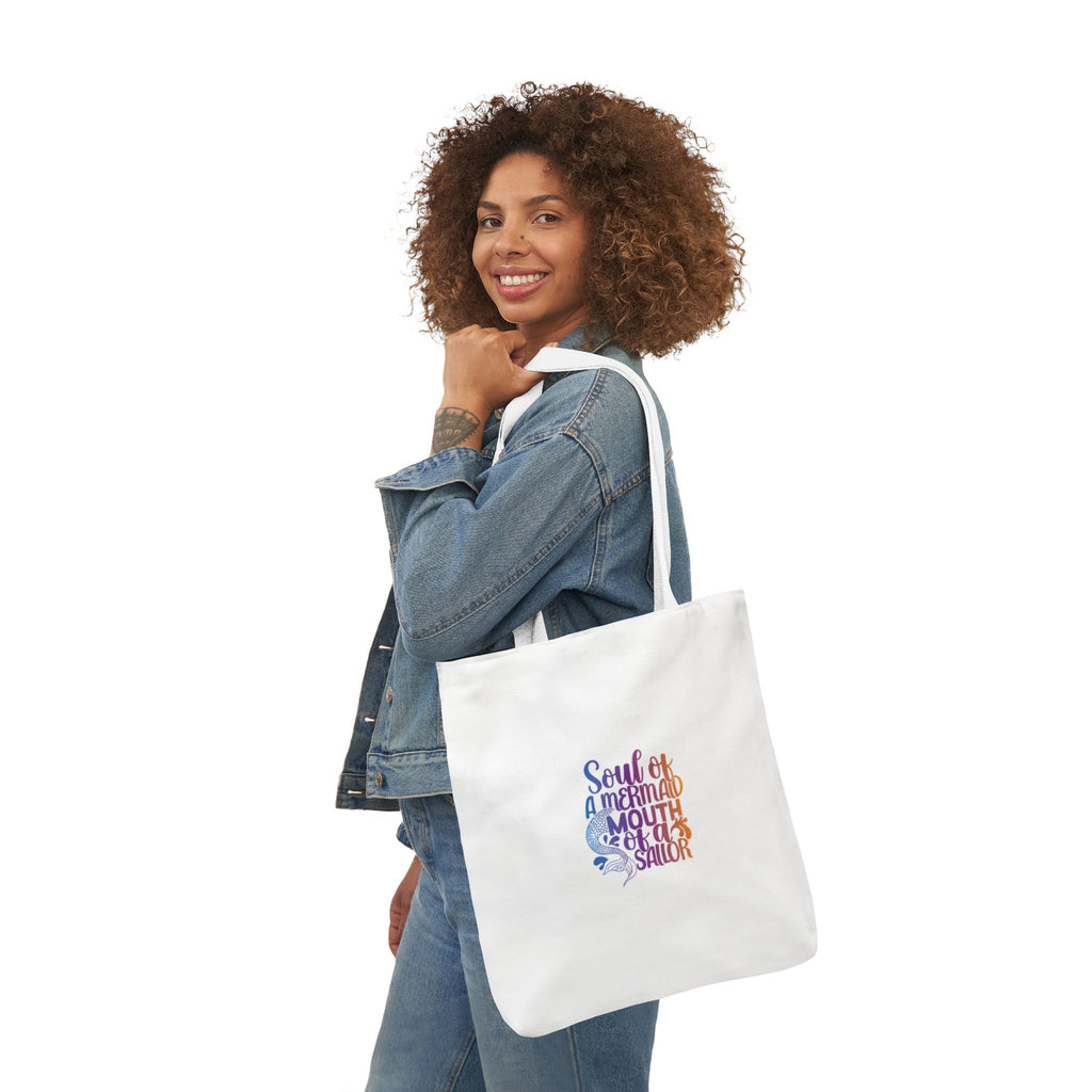 Soul of a Mermaid Colorful Script Canvas Tote Bag