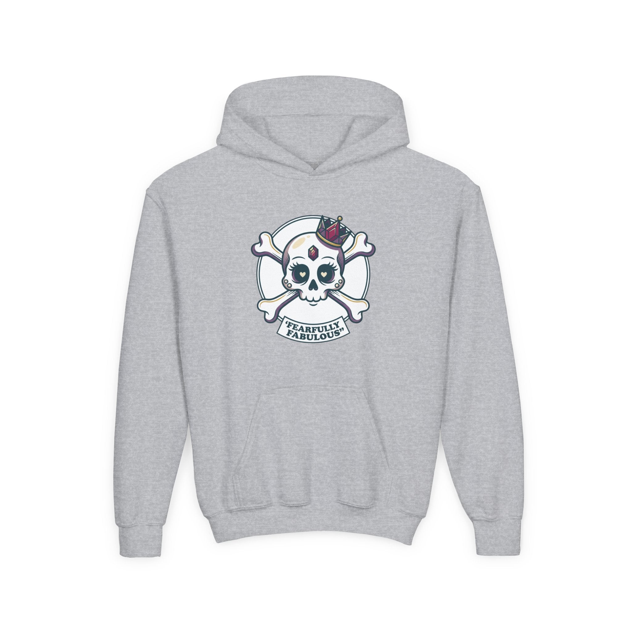 Youth Skull & Crossbones Hoodie — 'Fearfully Fabulous' Cute Gothic Kids Sweatshirt
