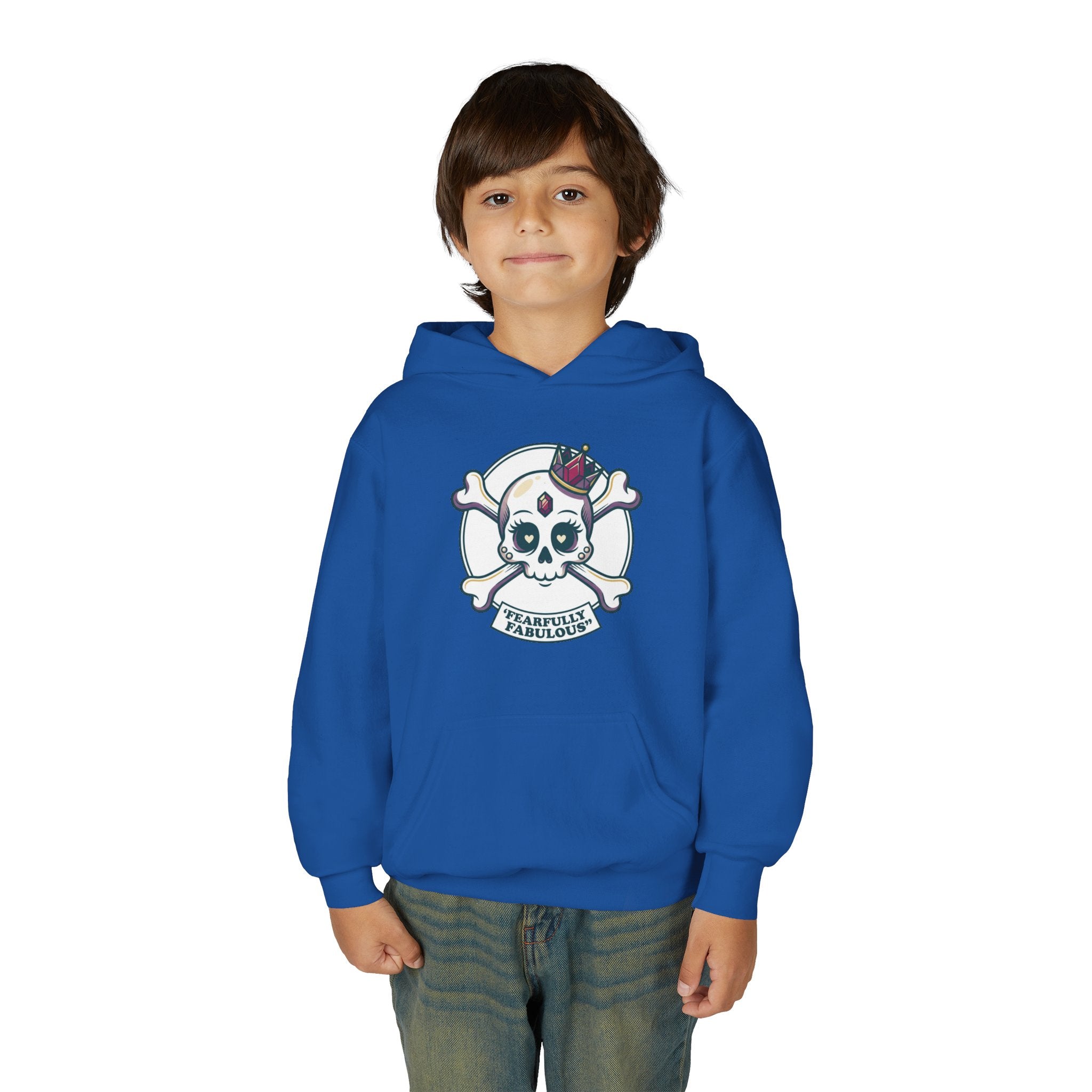 Youth Skull & Crossbones Hoodie — 'Fearfully Fabulous' Cute Gothic Kids Sweatshirt
