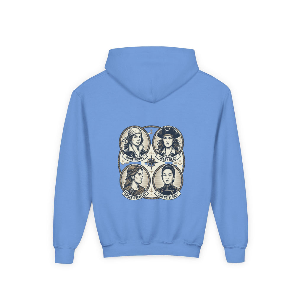 Youth Hoodie — 'Great Female Pirates' Illustrated Back Graphic