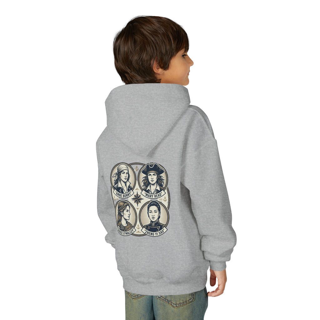 Youth Hoodie — 'Great Female Pirates' Illustrated Back Graphic