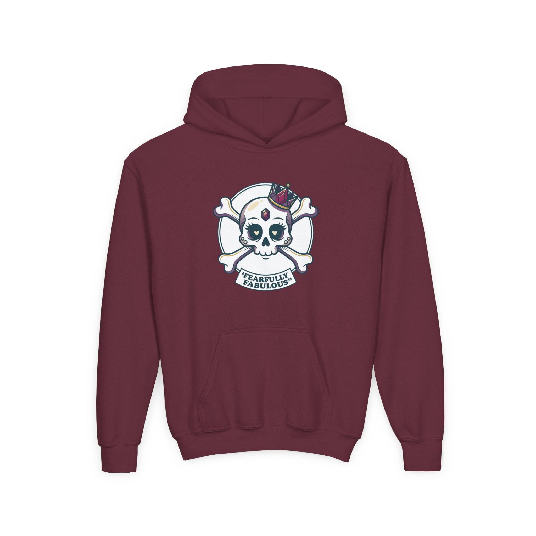 Youth Skull & Crossbones Hoodie — 'Fearfully Fabulous' Cute Gothic Kids Sweatshirt