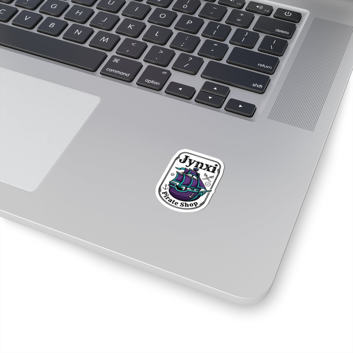 Jynxi Pirate Shop Kiss-Cut Sticker — Purple Pirate Ship Logo