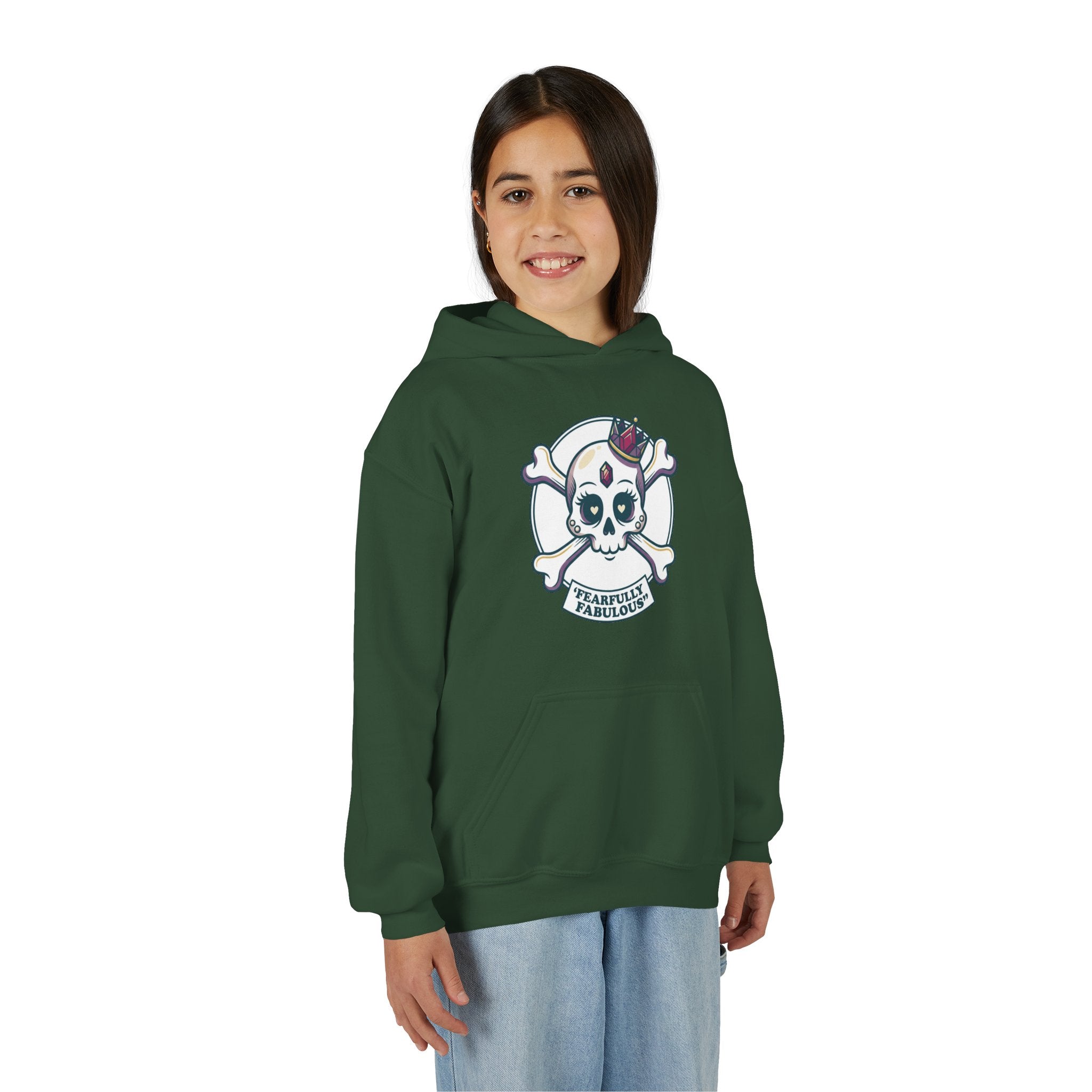 Youth Skull & Crossbones Hoodie — 'Fearfully Fabulous' Cute Gothic Kids Sweatshirt
