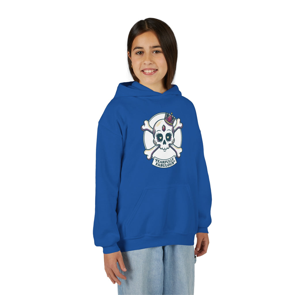 Youth Skull & Crossbones Hoodie — 'Fearfully Fabulous' Cute Gothic Kids Sweatshirt