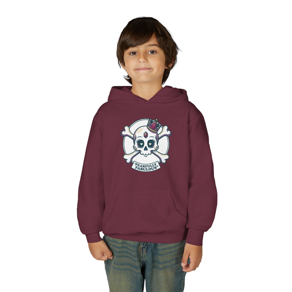Youth Skull & Crossbones Hoodie — 'Fearfully Fabulous' Cute Gothic Kids Sweatshirt