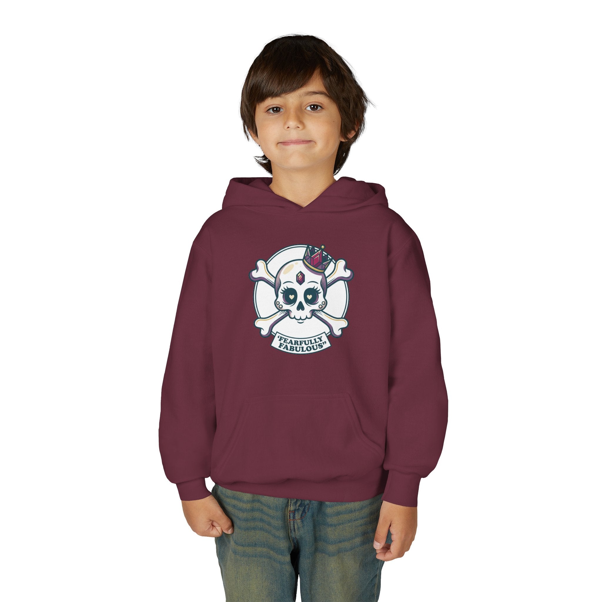 Youth Skull & Crossbones Hoodie — 'Fearfully Fabulous' Cute Gothic Kids Sweatshirt