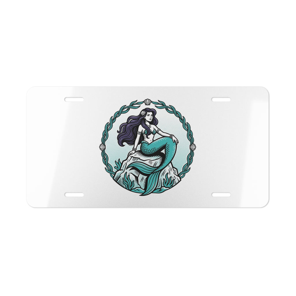 Mermaid Vanity Plate - Decorative License Plate with Sea Siren Illustration