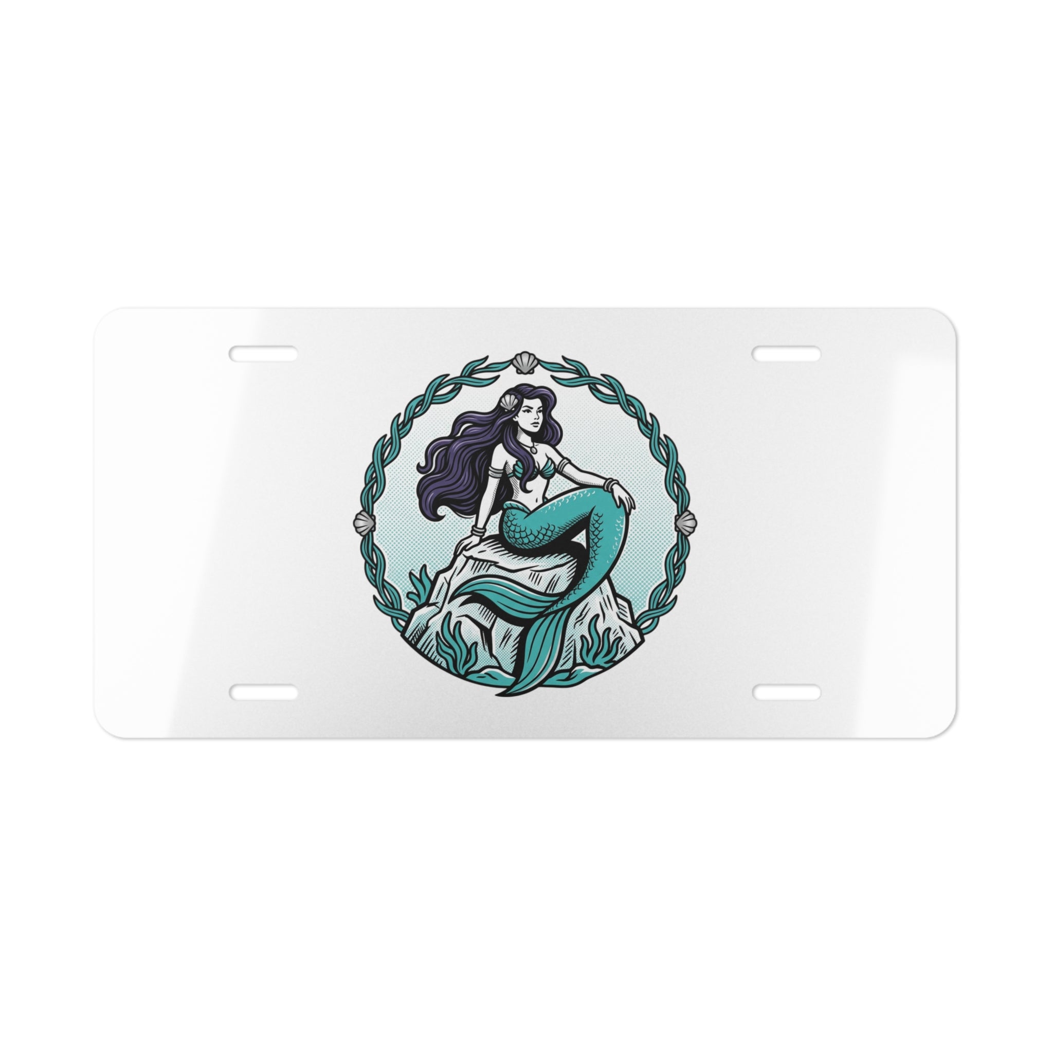 Mermaid Vanity Plate - Decorative License Plate with Sea Siren Illustration