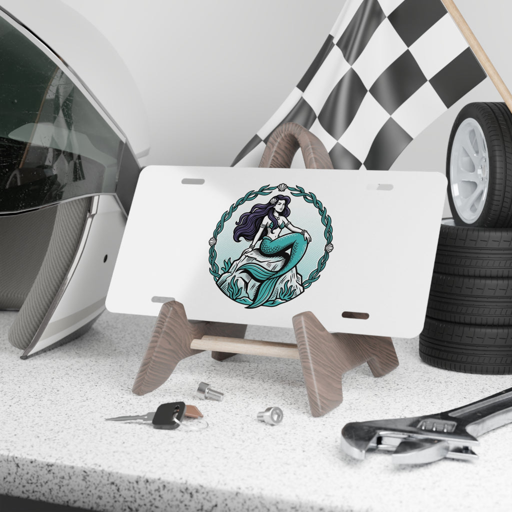 Mermaid Vanity Plate - Decorative License Plate with Sea Siren Illustration