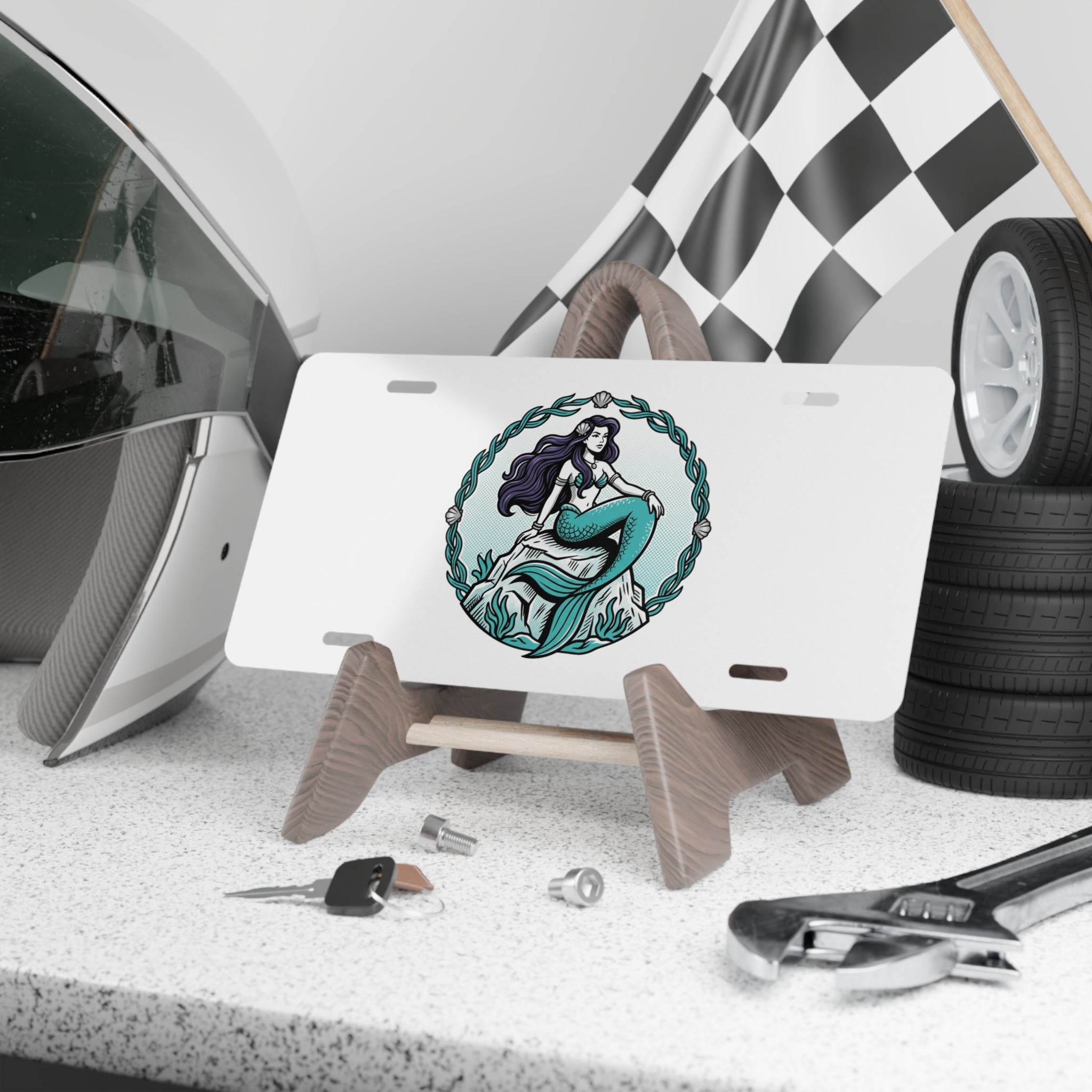Mermaid Vanity Plate - Decorative License Plate with Sea Siren Illustration