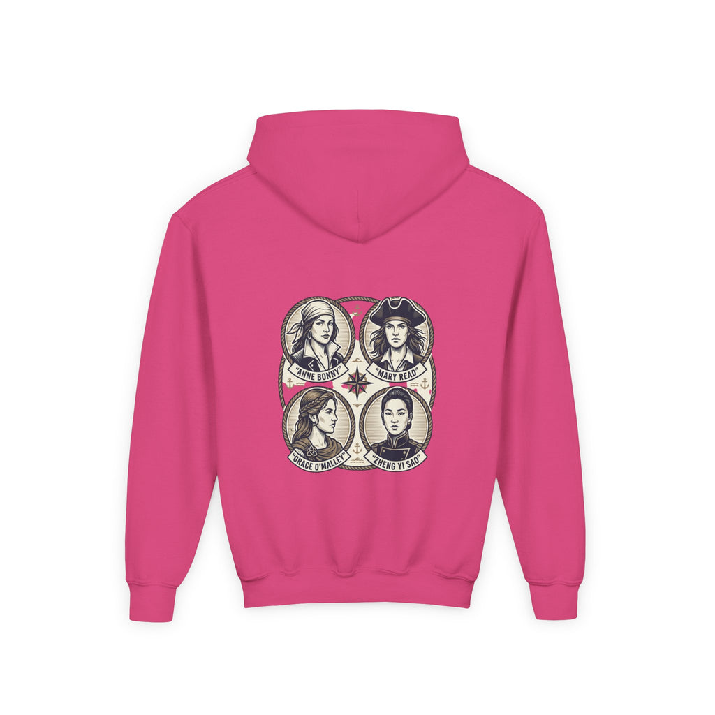 Youth Hoodie — 'Great Female Pirates' Illustrated Back Graphic