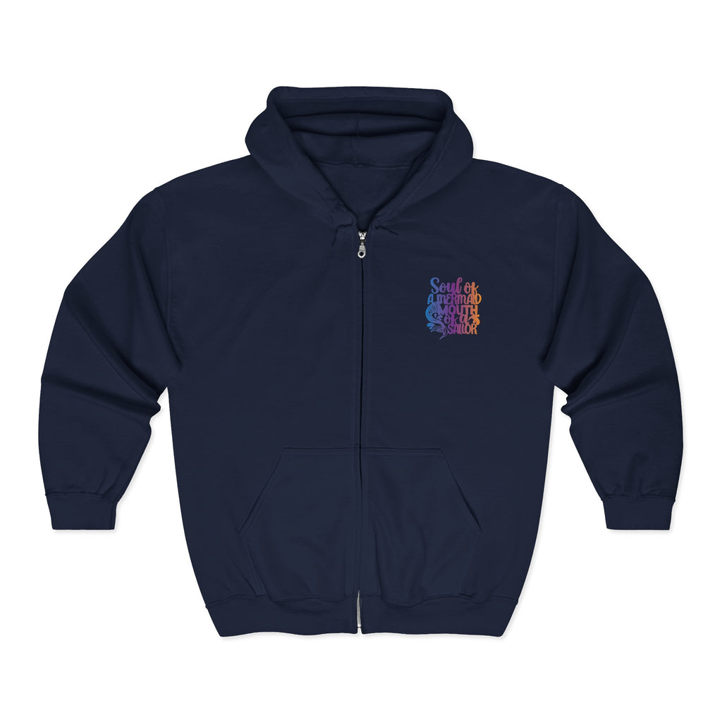 Full Zip Hoodie — 'Soul of a Mermaid' Gradient Script Zip-Up