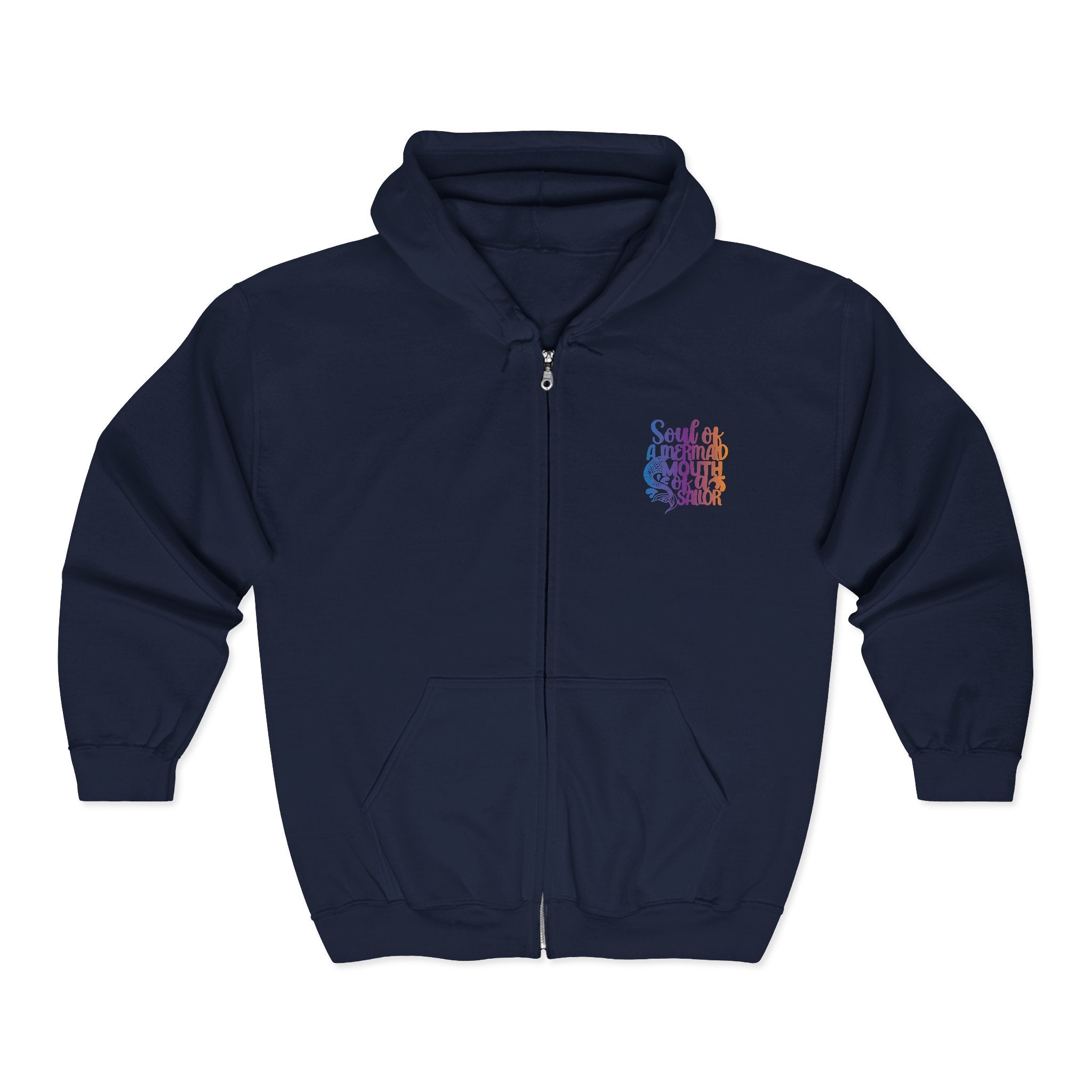 Full Zip Hoodie — 'Soul of a Mermaid' Gradient Script Zip-Up