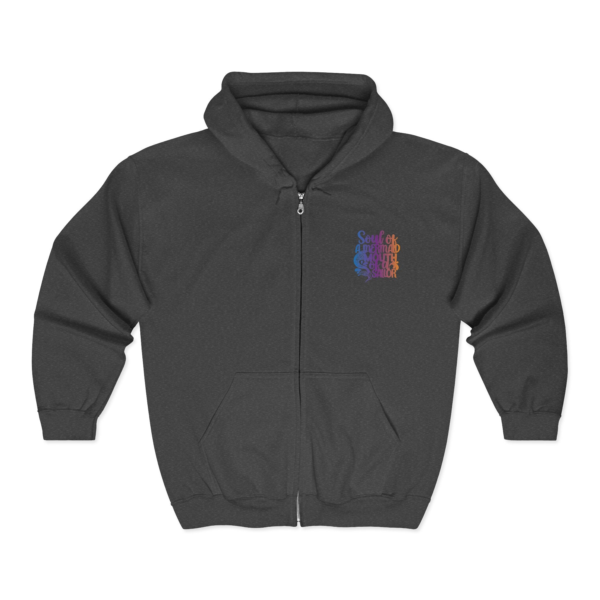 Full Zip Hoodie — 'Soul of a Mermaid' Gradient Script Zip-Up
