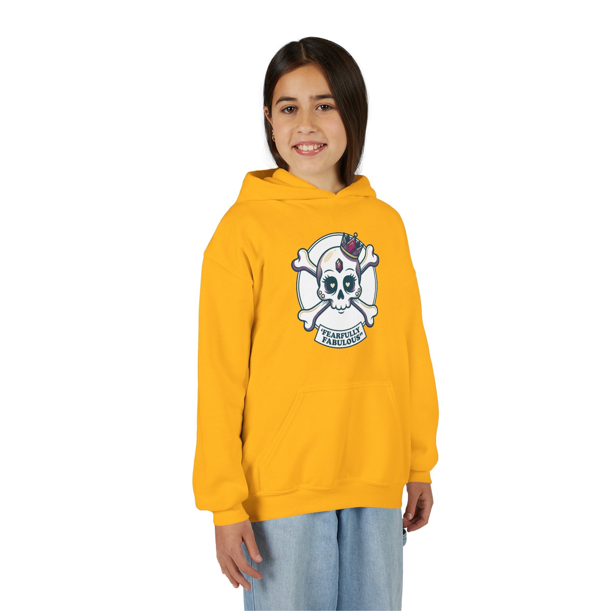 Youth Skull & Crossbones Hoodie — 'Fearfully Fabulous' Cute Gothic Kids Sweatshirt