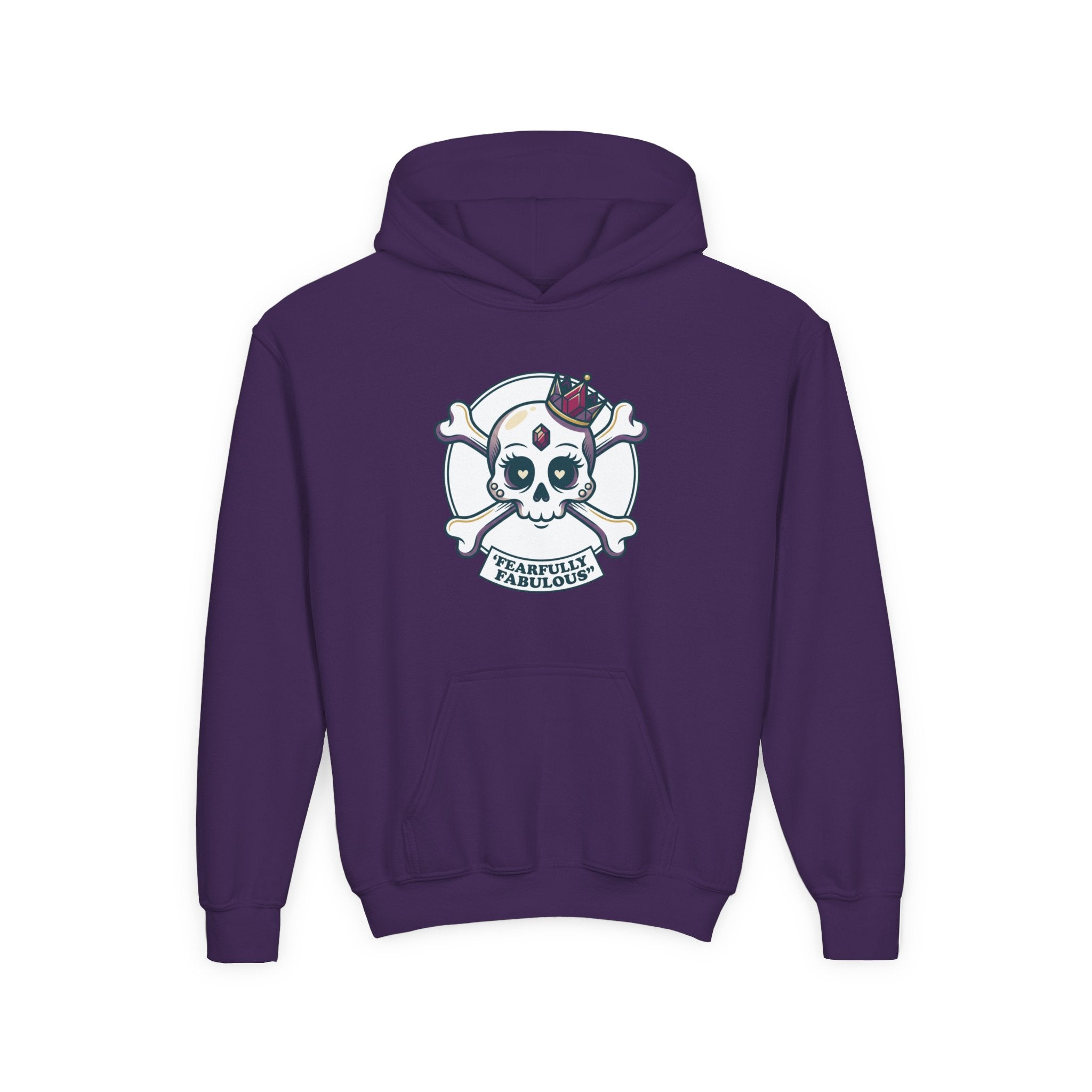 Youth Skull & Crossbones Hoodie — 'Fearfully Fabulous' Cute Gothic Kids Sweatshirt