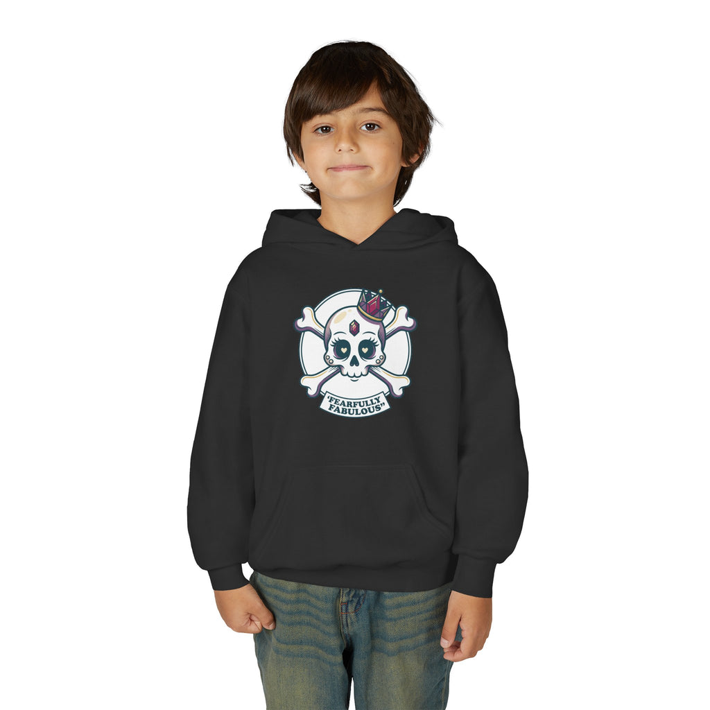Youth Skull & Crossbones Hoodie — 'Fearfully Fabulous' Cute Gothic Kids Sweatshirt