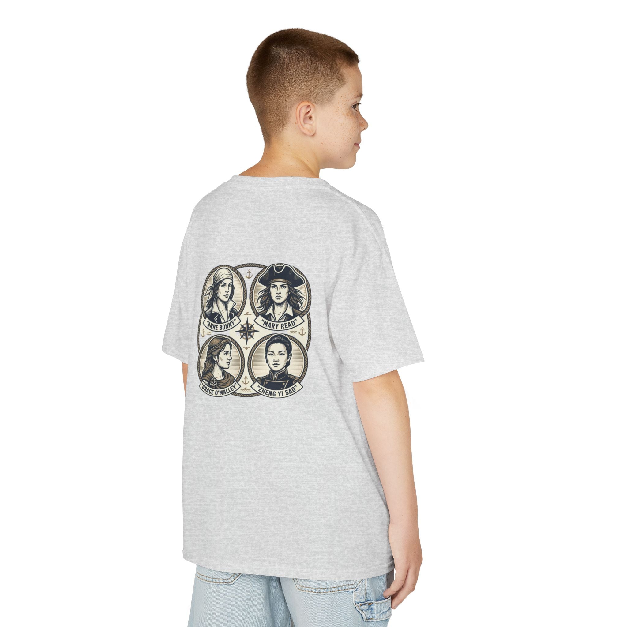 Kids Tee — 'Great Female Pirates' Illustration Back Print