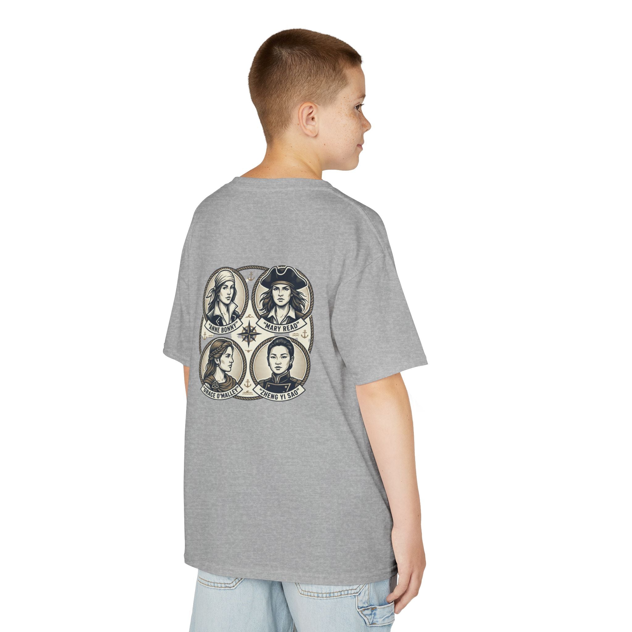 Kids Tee — 'Great Female Pirates' Illustration Back Print