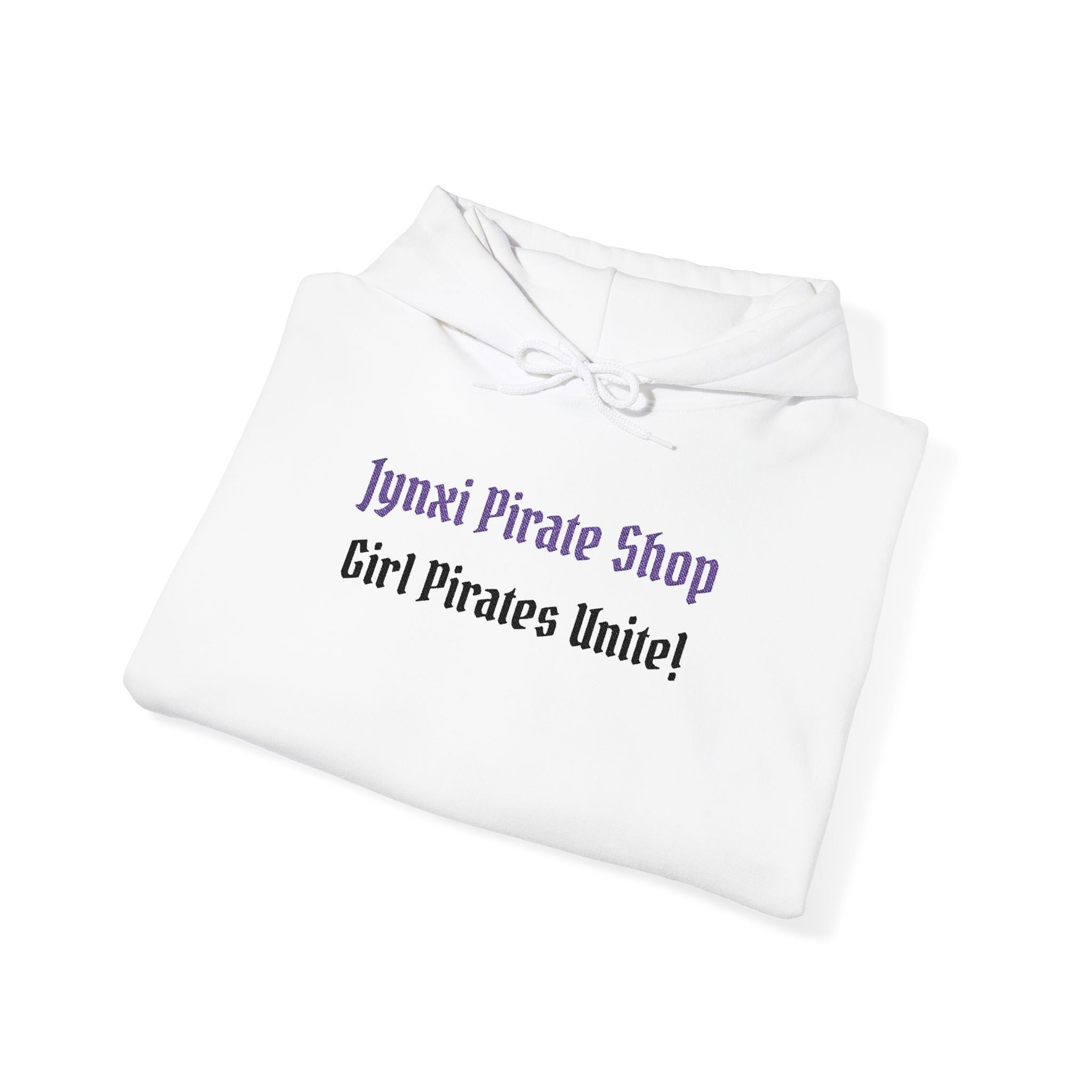 Girl Pirates Hoodie — "Jynxi Pirate Shop / Girl Pirates Unite!" White Pullover