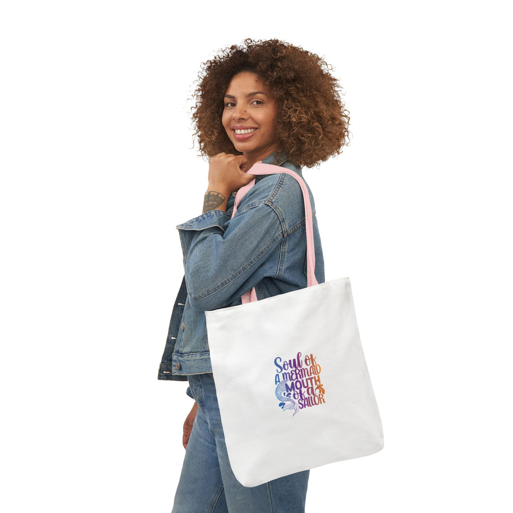 Soul of a Mermaid Colorful Script Canvas Tote Bag