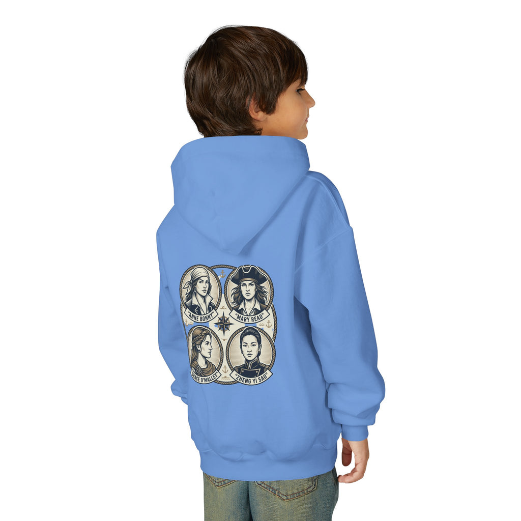 Youth Hoodie — 'Great Female Pirates' Illustrated Back Graphic