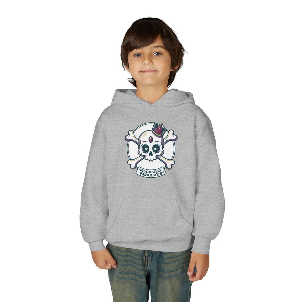 Youth Skull & Crossbones Hoodie — 'Fearfully Fabulous' Cute Gothic Kids Sweatshirt