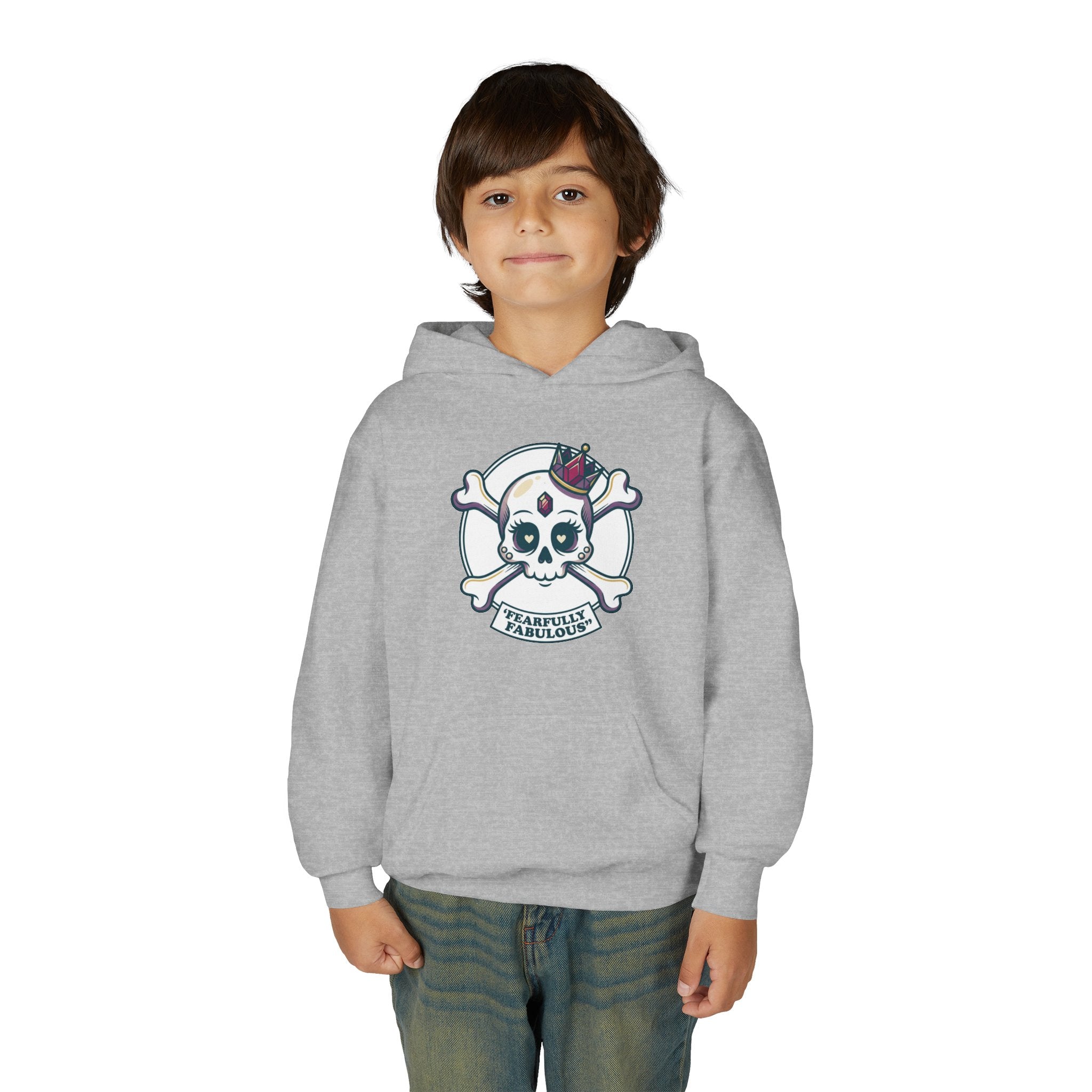 Youth Skull & Crossbones Hoodie — 'Fearfully Fabulous' Cute Gothic Kids Sweatshirt