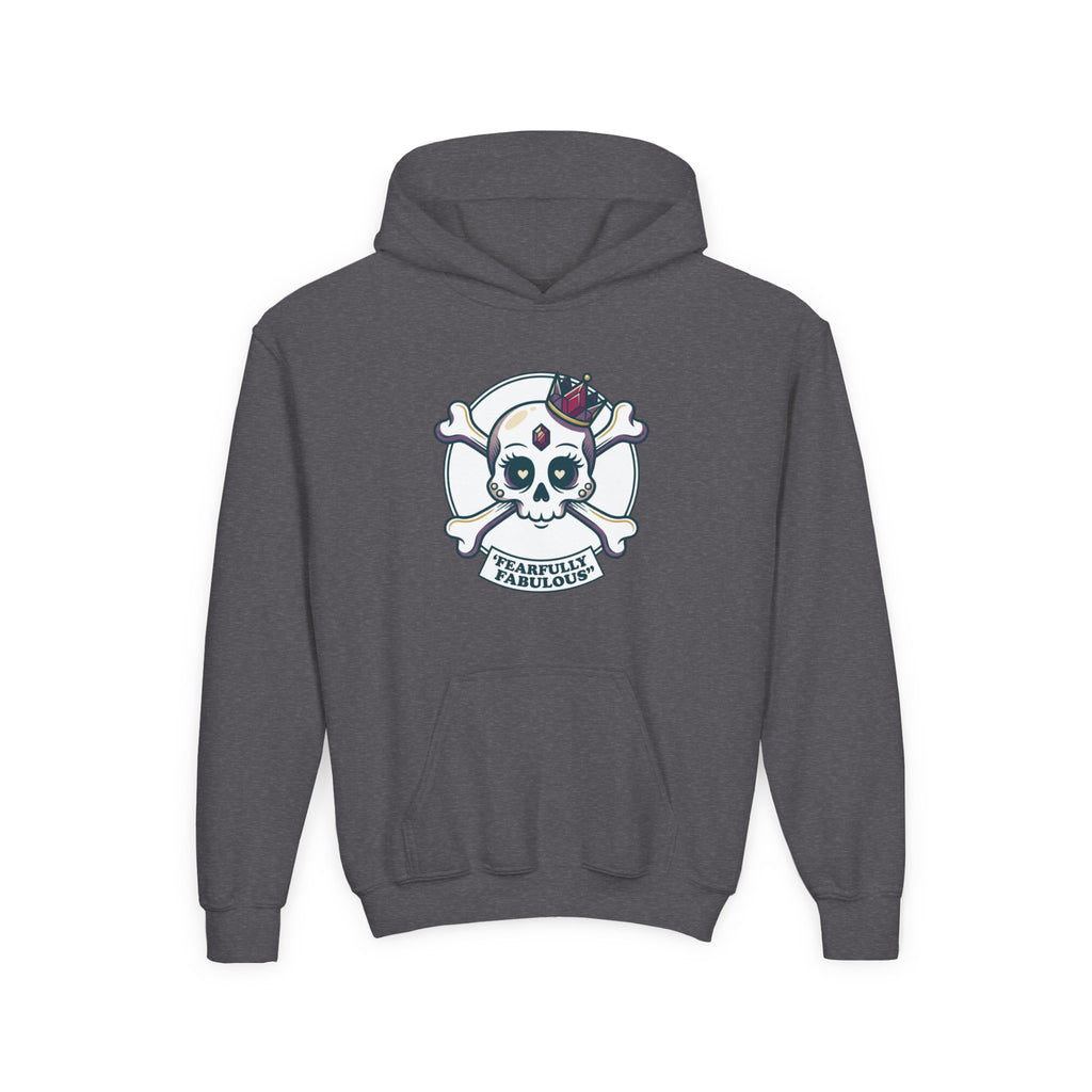 Youth Skull & Crossbones Hoodie — 'Fearfully Fabulous' Cute Gothic Kids Sweatshirt