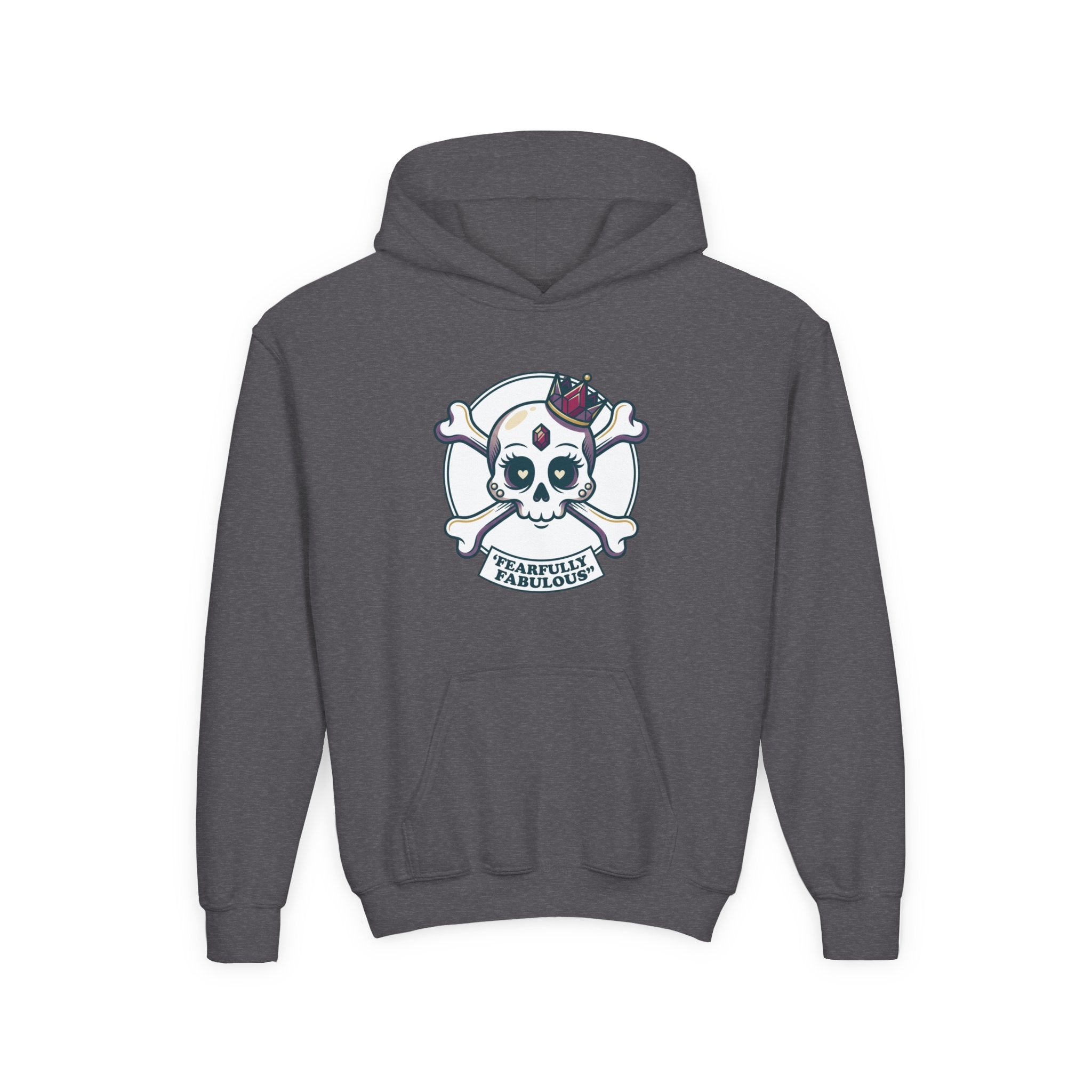 Youth Skull & Crossbones Hoodie — 'Fearfully Fabulous' Cute Gothic Kids Sweatshirt